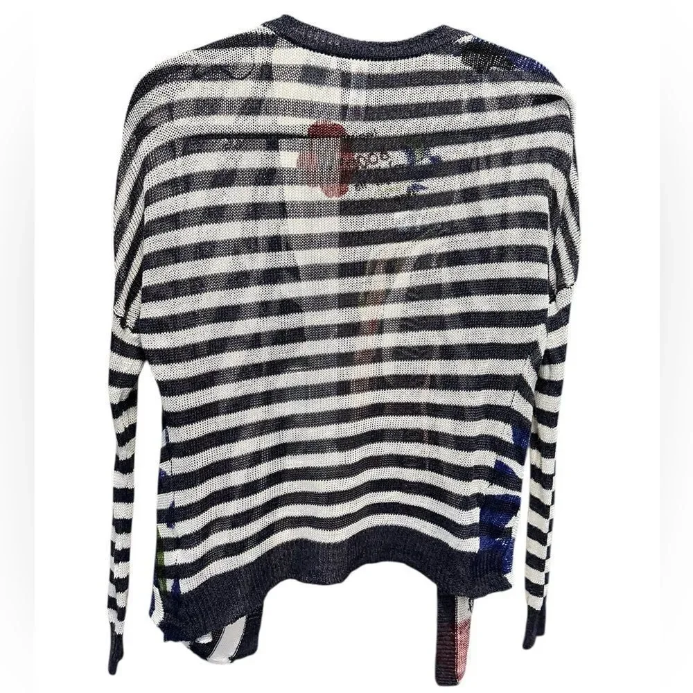 EUC Women’s Striped Multicolor Open Front Lightweight Sweater Cardigan - Small
